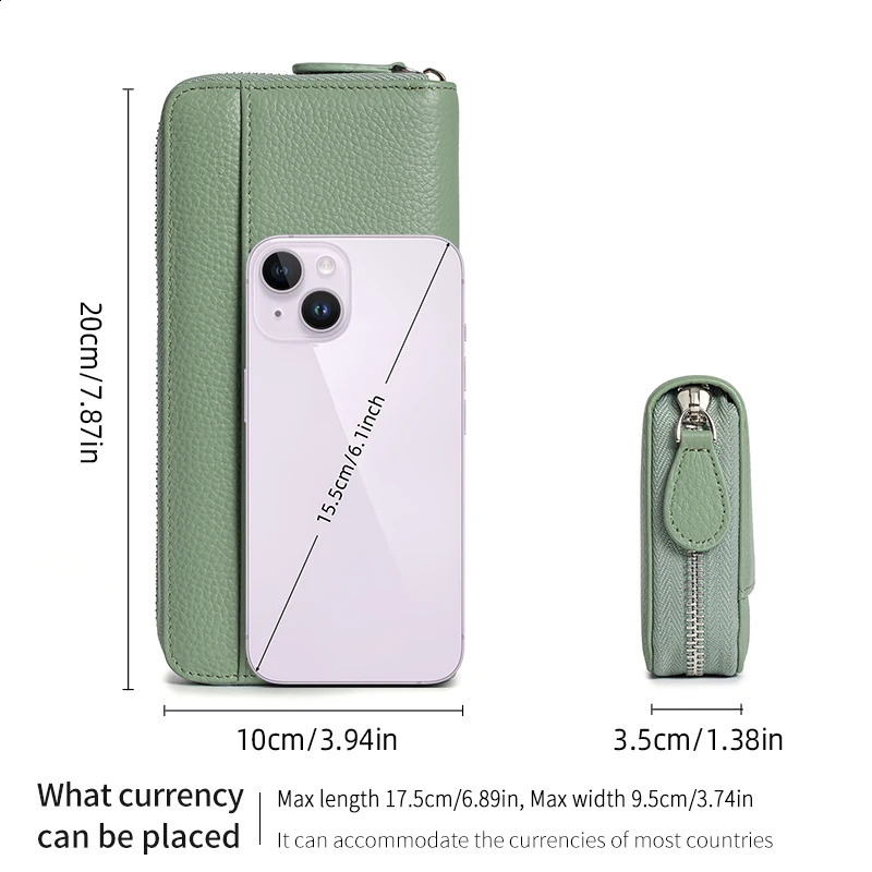 Long Zipper Wallet for Women Genuine Leather RFIDBlocking Large Capacity Credit Card Holder Wallets with Coin Pouch MoneyPockets250906