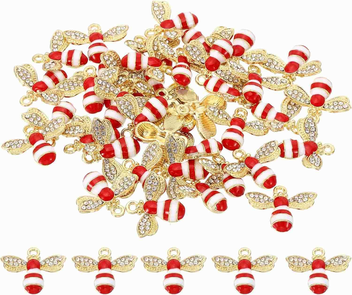40pcs Bees Charm Bees Charm Pendants Enamel Resin Alloy Rhinestone for Jewelry Making s EarringW250911
