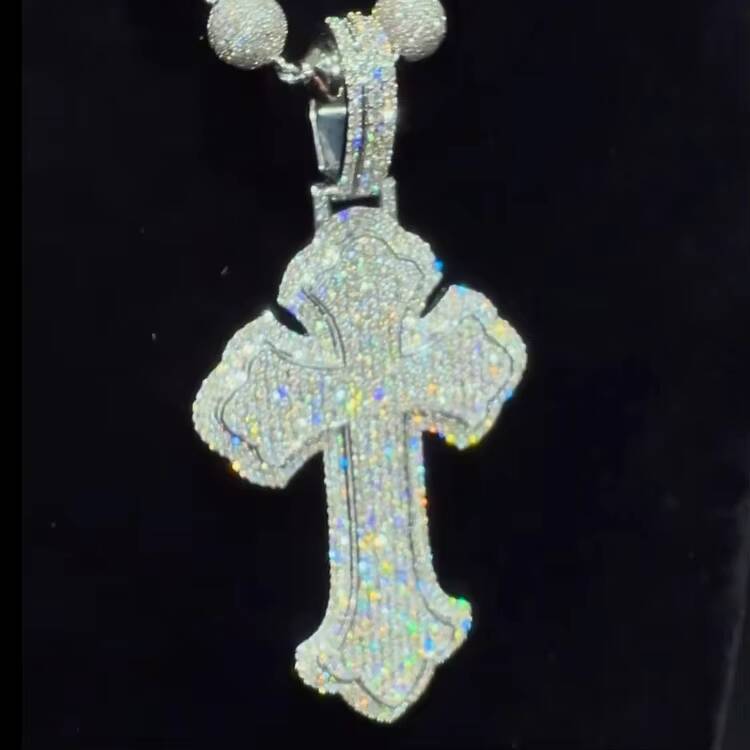 Custom Cross Pendant Fine Jewelry Necklaces Silver 925 Gold Plated Fine Jewelry Necklace Moissanite Pendant