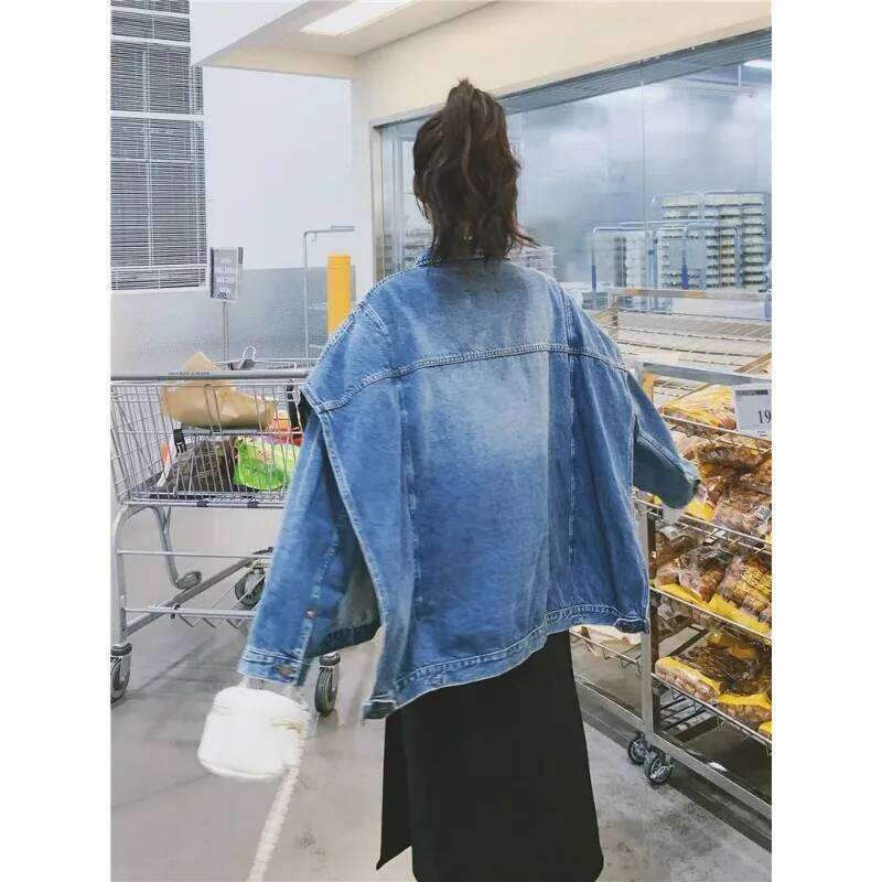 Superaen Design Denim Women's Spring Autumn New Korean Loose Oversize Bat Sleeve Jacket Coat