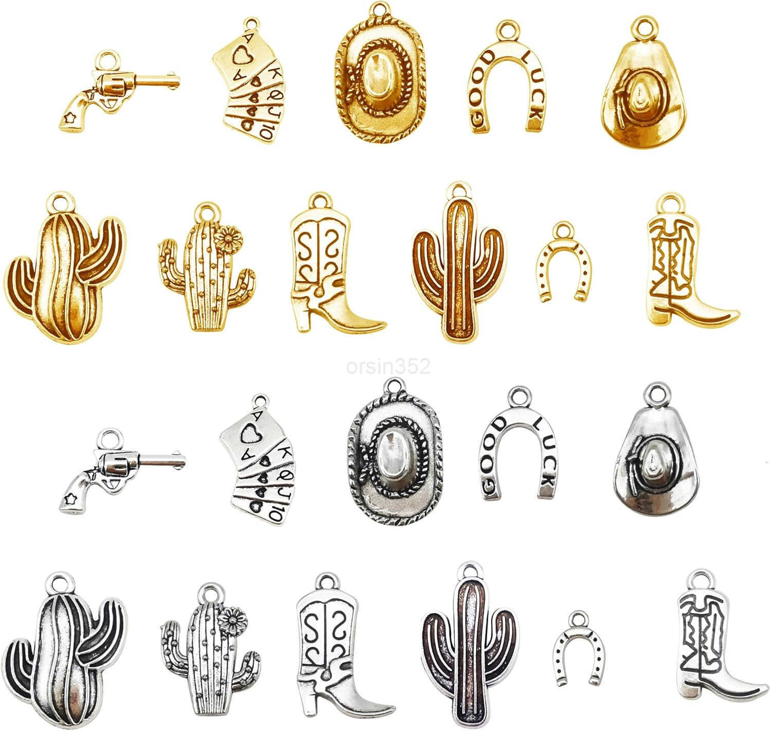 Wang 100 Grams Alloy Western Cowboy Cowgirl Charms Antique Silver Gold Color Boot Hat Pendants for Necklace Earrings Jewelry Making Women Gifts CraftW