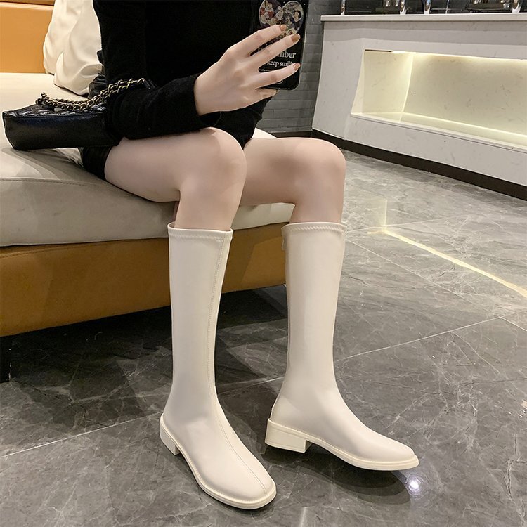 Plus size women's over the knee shoes, autumn and winter new designer shoes, Korean style square toe boots, flat shoes, back zipper European and 