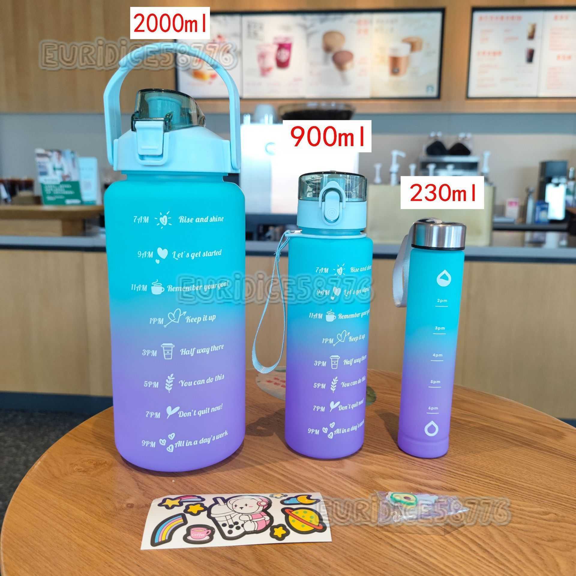 Threepiece Water Bottle Set with Handle Rope Matte Gradient Straw Plastic Water Cup Large Capacity Outdoor Sports Water Bottle H250911