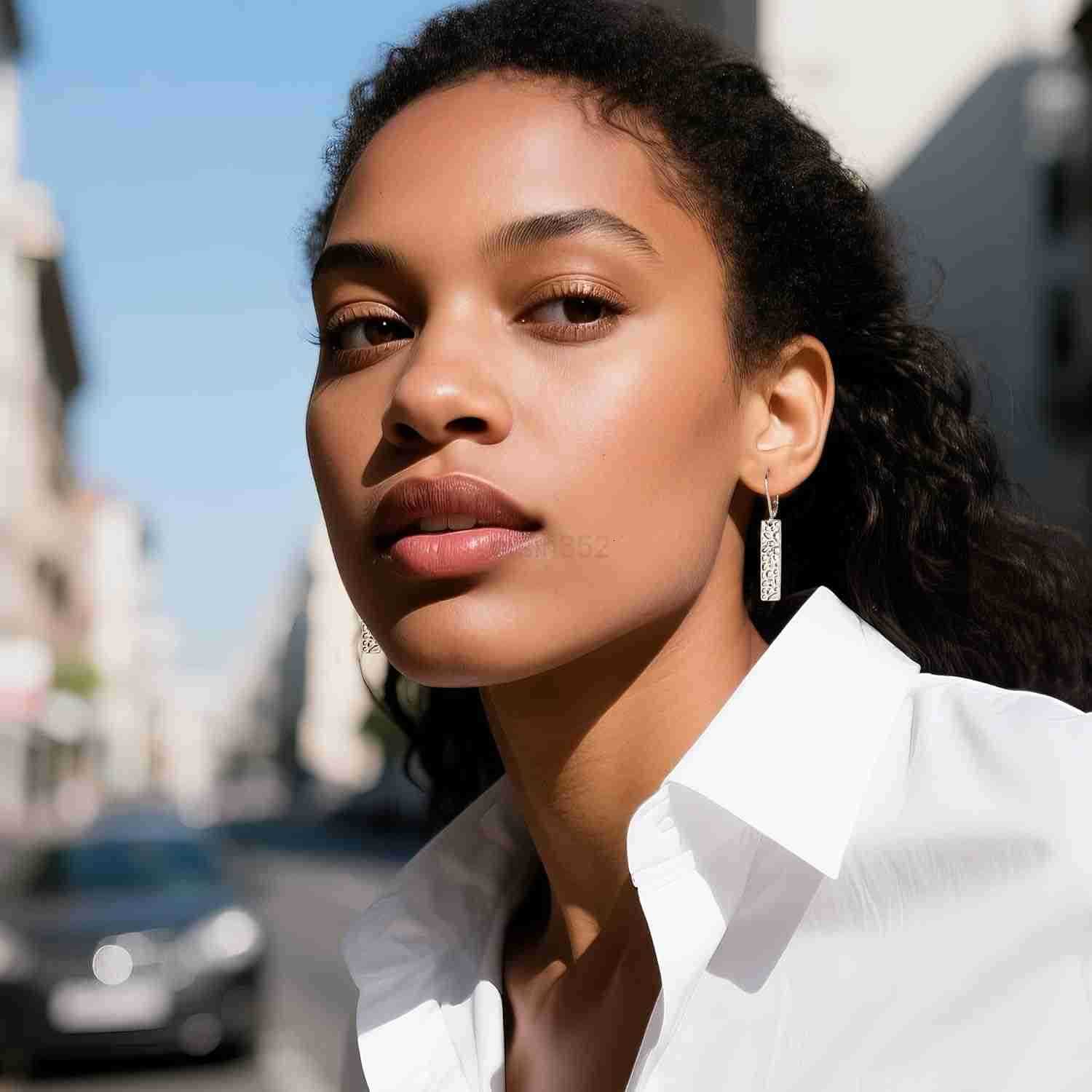 925 Sterling Silver Dangle Earrings for Women 14K Gold Plated French Leverback Earrings Hypoallergenic Lightweight Statement Hammer Square Bar Long Dr