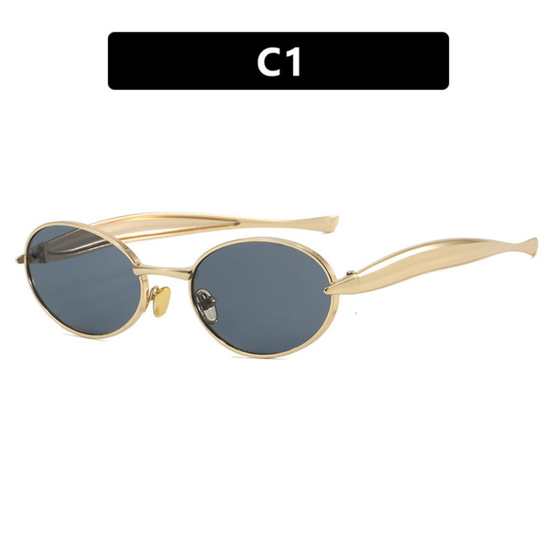2025 New Fashionable Personality Metal High-end Runway Oval Small Frame Sunglasses high quality