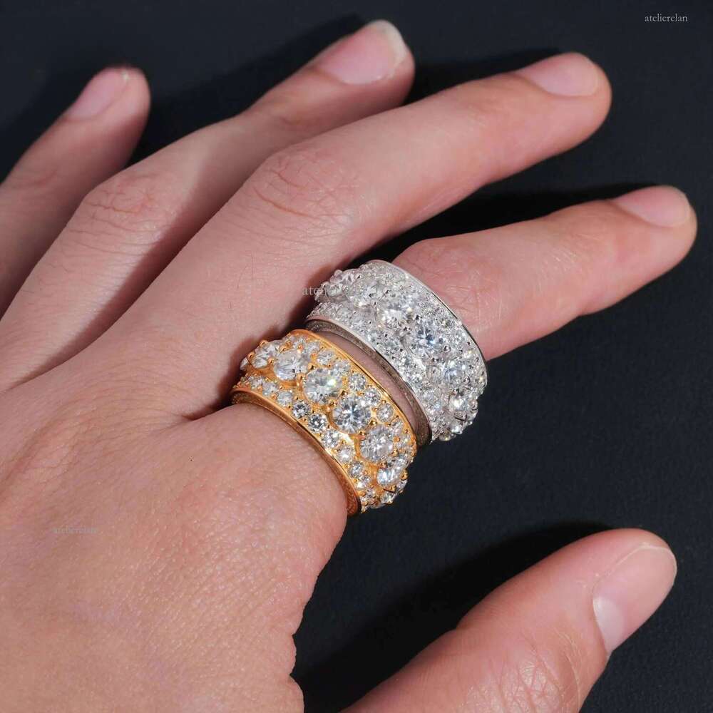Hip Hop Fashion Jewelry Gold Plated Solid Sterling Sier Dia Men Rings Iced Out Moissanite Ring