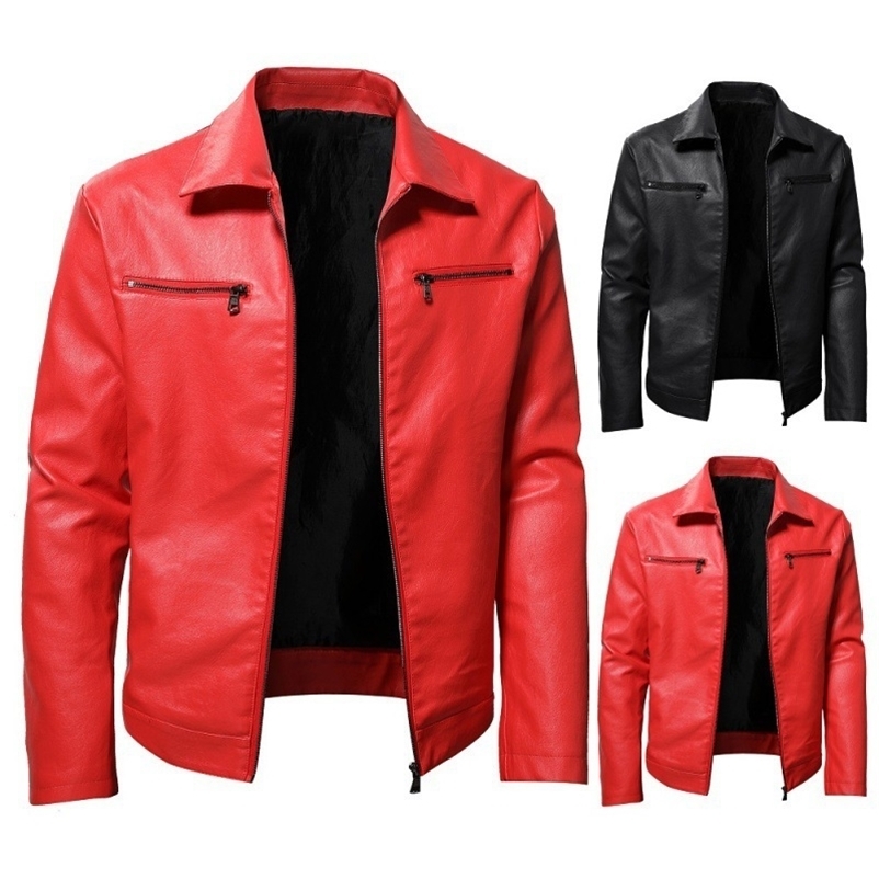 Men Quality Casual Pu Leather Coat Red Black Slim Rider Style Jacket Young Jackets y250910