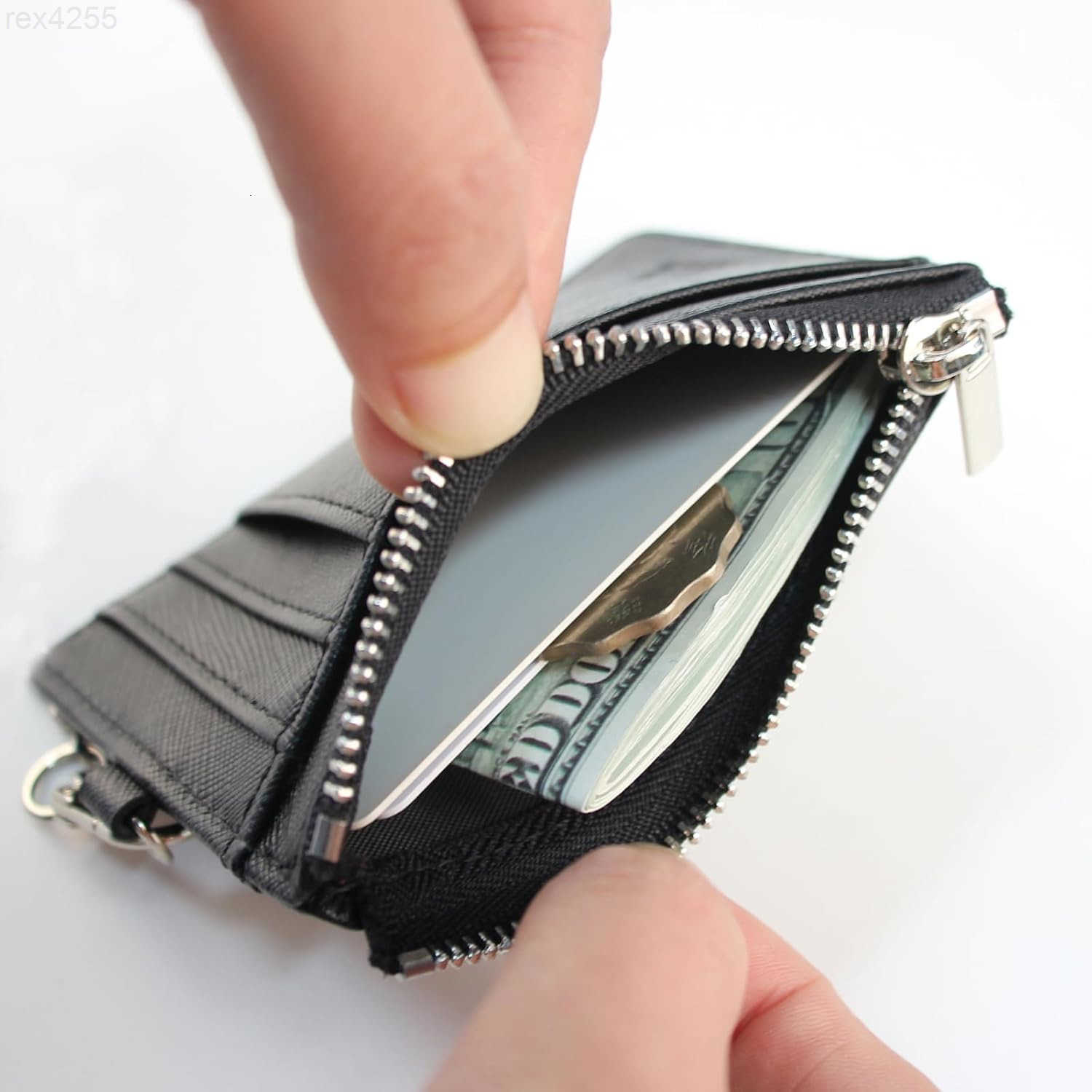 Saffiano Leather Credit Card Holder Coin Change Purse with Key Ring KeychainW250911
