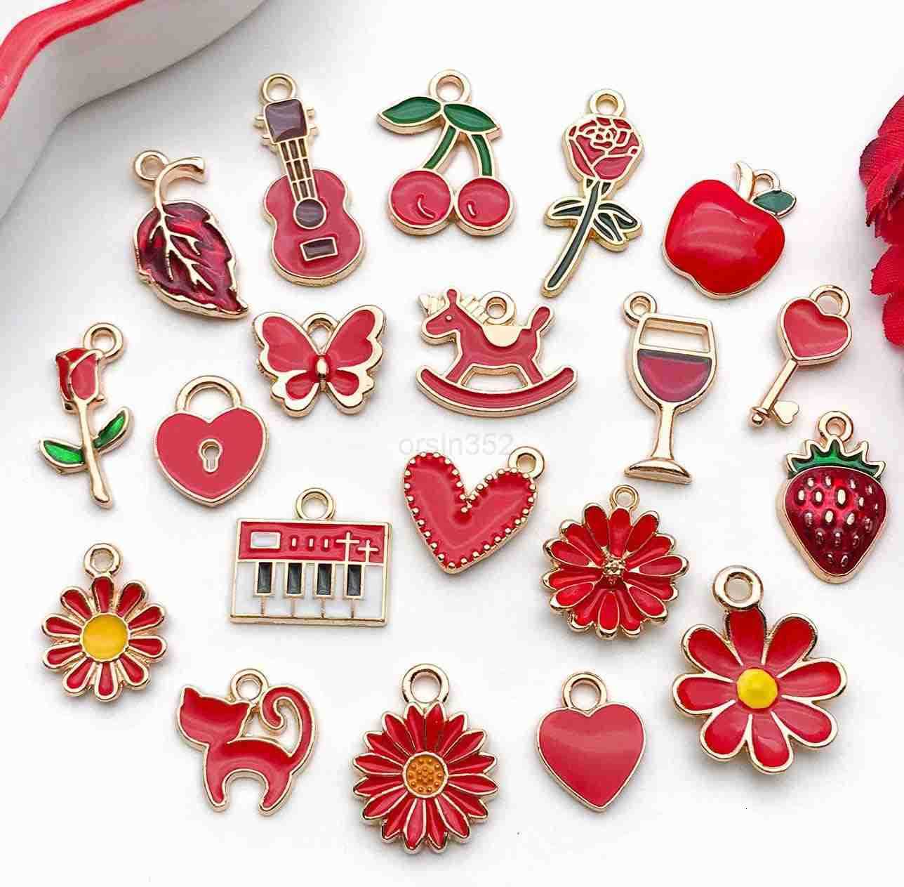 40pcs 20 pairs Assorted Enamel Charms for Jewelry Making DIY Necklace Earrings Keychain Crafting Charms Kit Crafts PinkSN991W250911