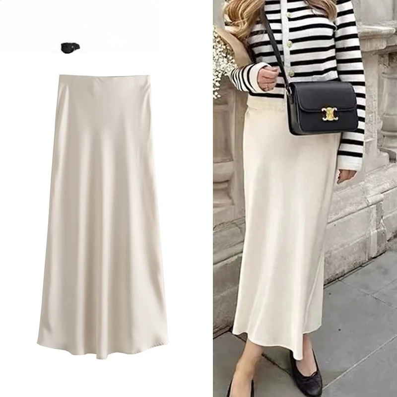 Satin Long Skirts for Draped High Waist Midi Woman Summer Straight Women's Holiday Beach Women Skirt dongdumaoyi