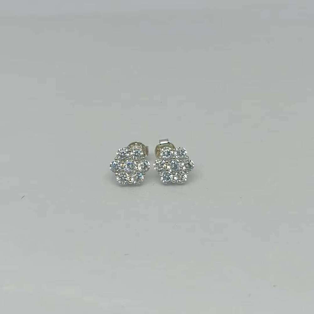 Cluster Flower S D Color VVS Men Women Hip Hop Jewelry Sterling Sier Moissanite Stud Earrings