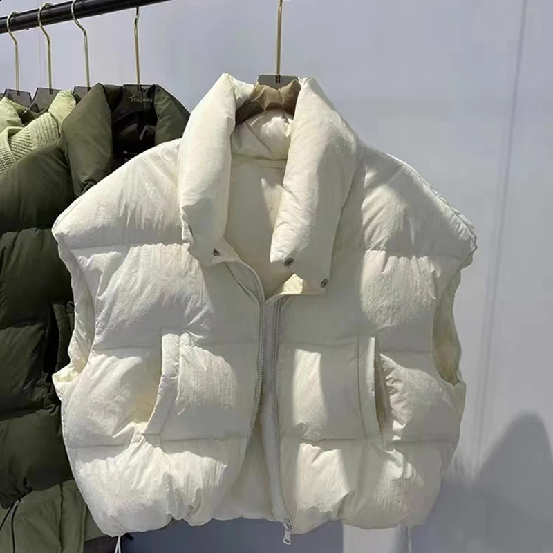 ITOOLIN Women Mock Neck Zipper Up Solid Warm Vest Coat Casual Loose Thicken Jacket Coat Women Puffer Jackets Autumn Winter 250823