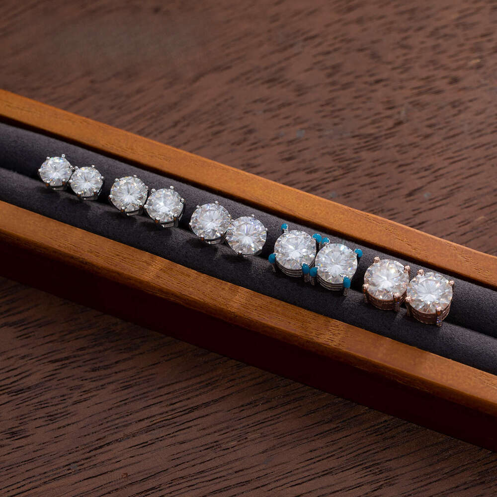 Round Cut VVS Moissanite Hip Hop Style Iced for Men Women Pass Dia Tester S Six Claw Stud Earrings