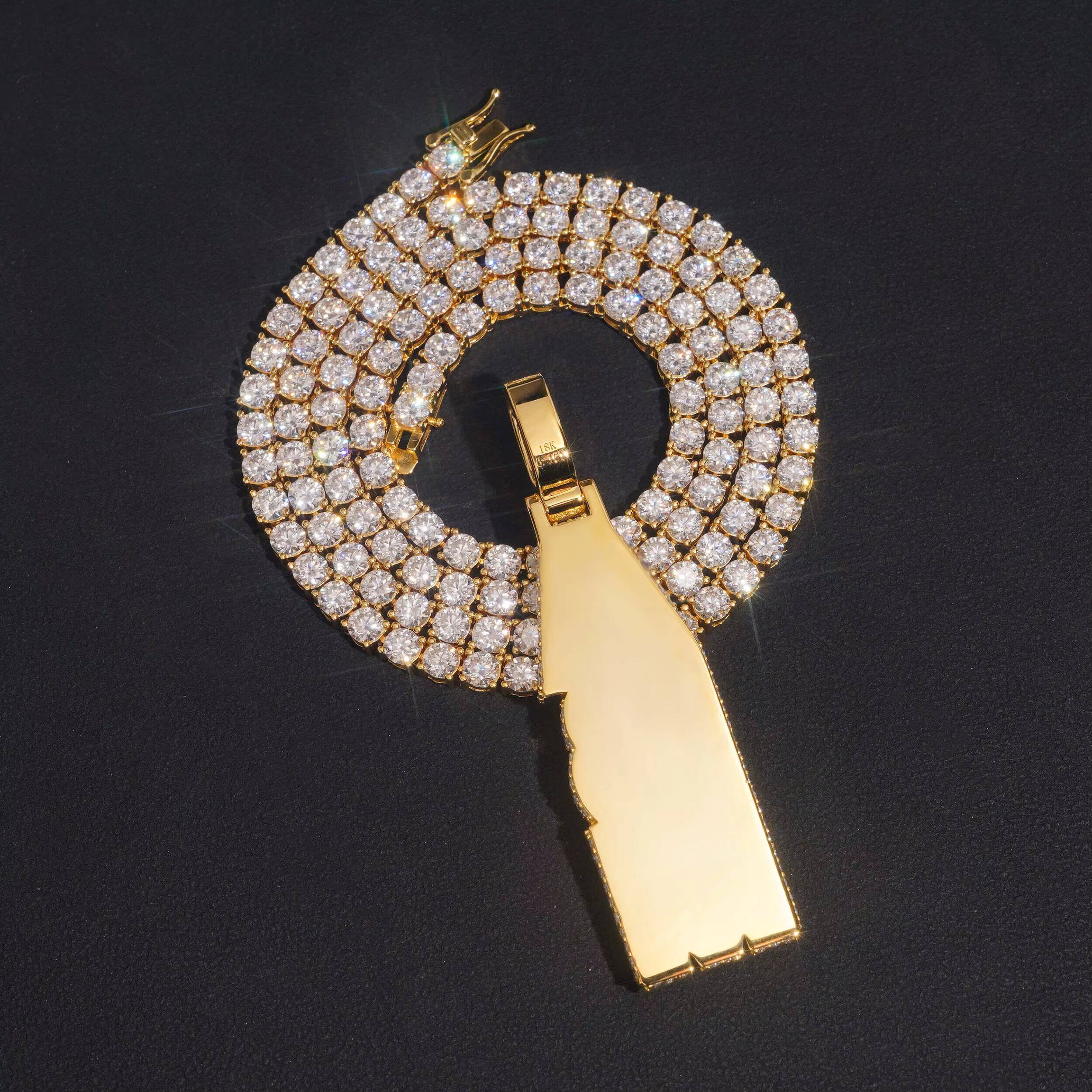 Iced Out Jewelry Moissanite Vertical Letter Initial Pendant 925 Silver Moissanite Diamond Pendant Custom Pendant