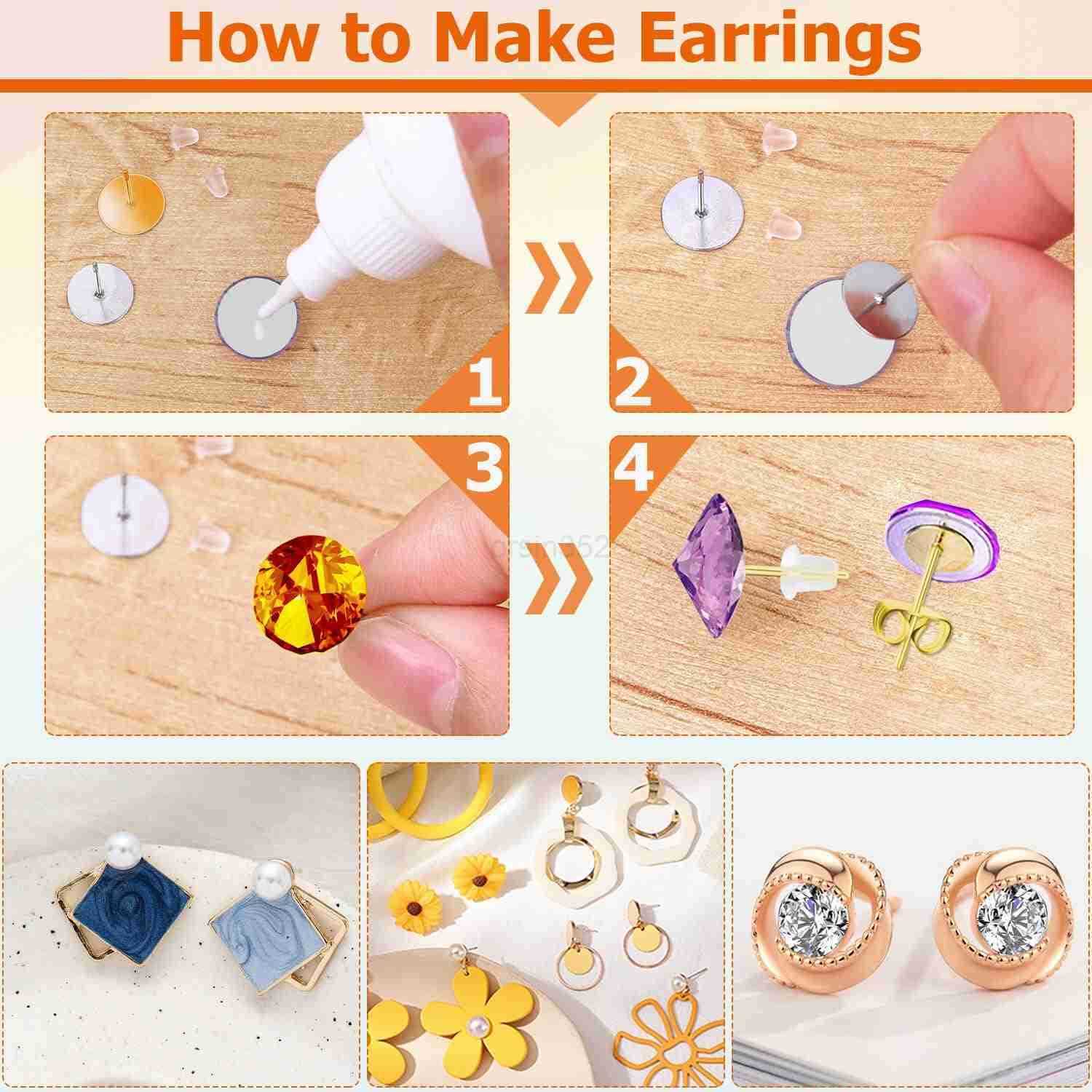 Earring Posts Stainless Steel Flasoo 1200Pcs Hypoallergenic Earrings Posts and Backs Gold Flat Pad Ear Ring Studs with Clutch for Earring Making and D