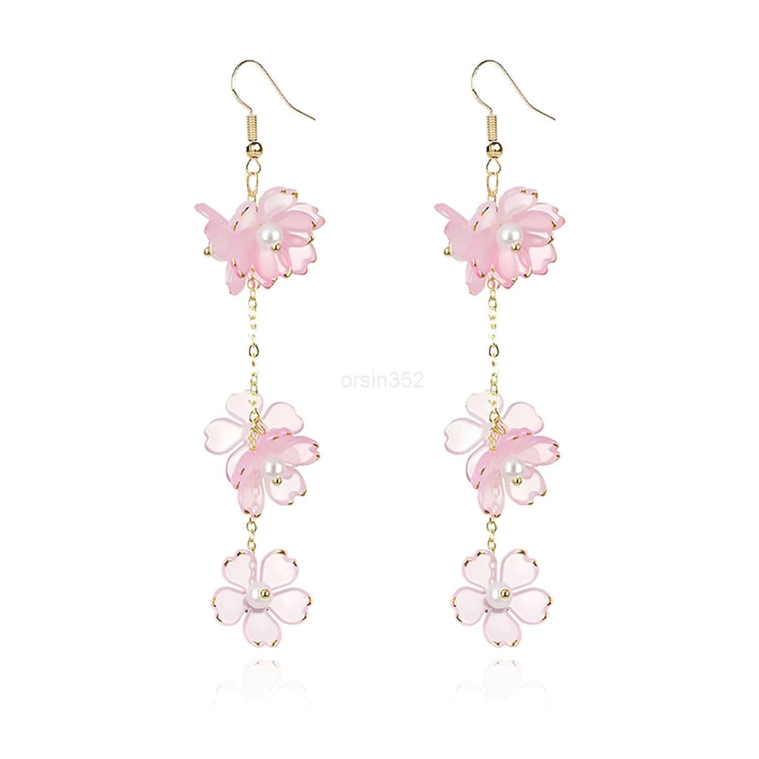 Flower Dangle Earrings for Women Cute Leaf Sakura Leaf Earrings Asymmetric Charm Flower Leaf Petal Earrings Dainty Cherry Blossom Spring Earring Weddi