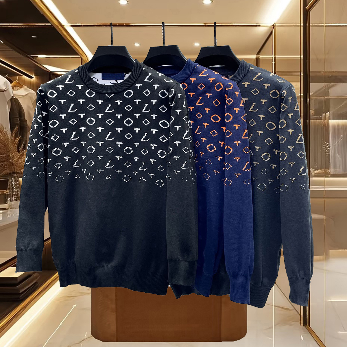 High quality designer men's hoodie, floral gradient round neck shirt, full body sweatshirt, long sleeved shirt, unisex