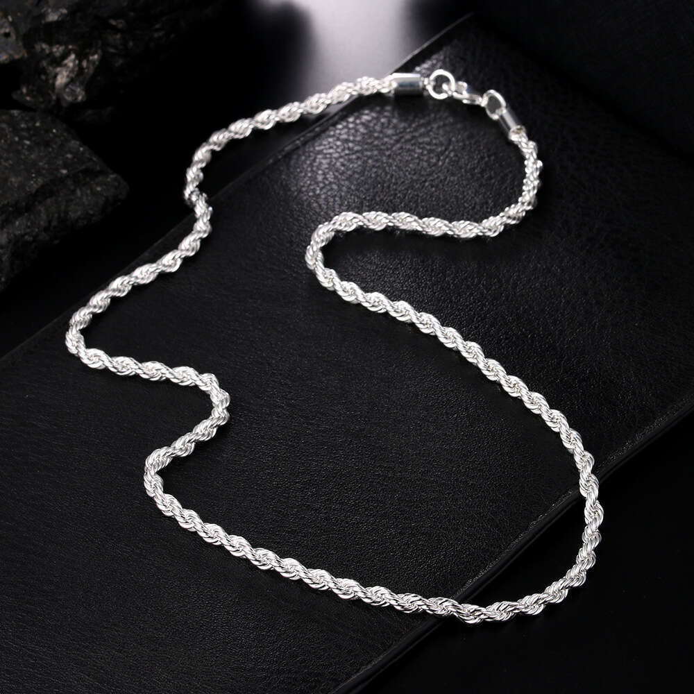 Golden Star Style Women's Men's Sier Plated 4MM Twisted Rope Braided Round Necklace