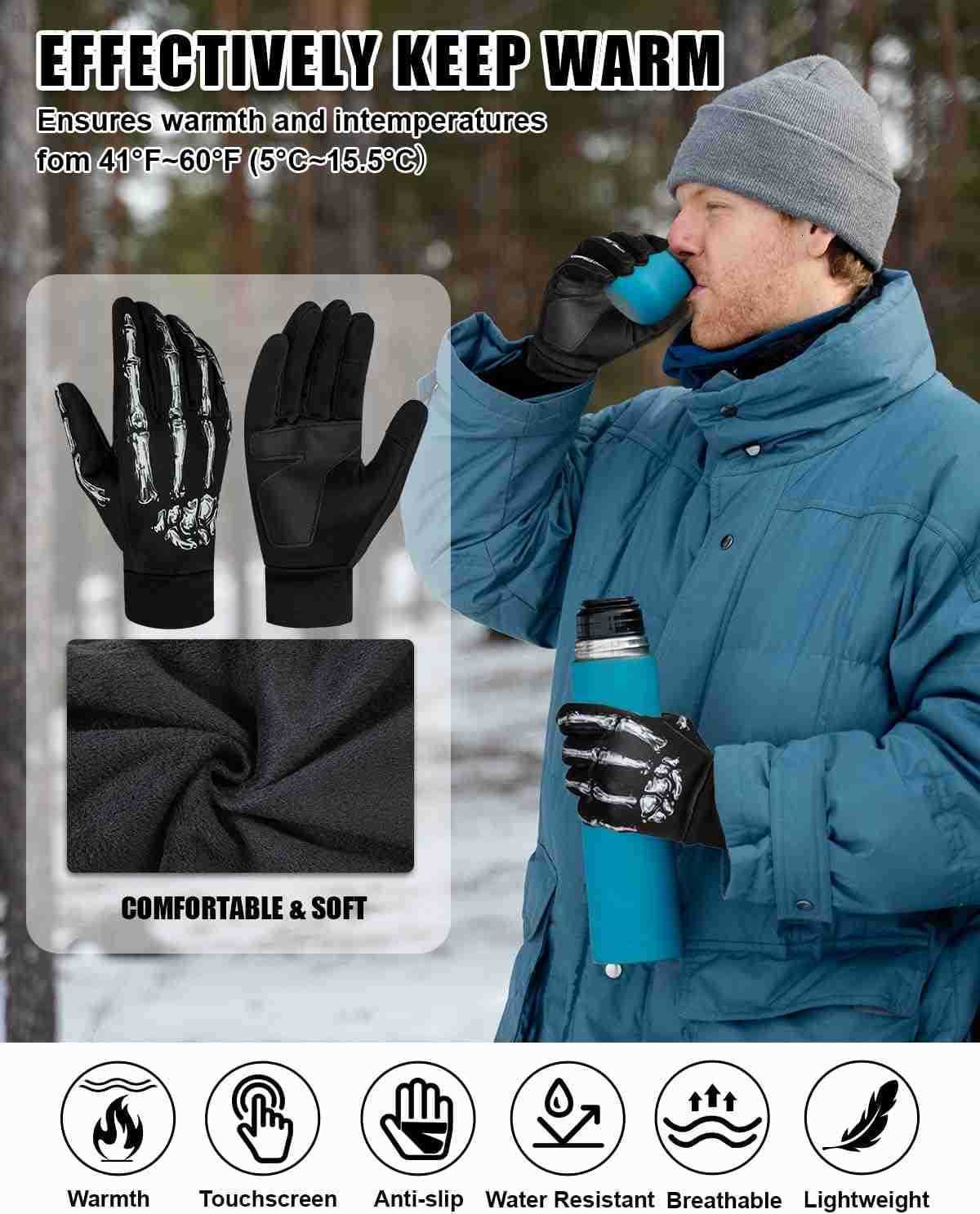 Winter Gloves Men and Women MediumThick Gloves for Cold Weather with Thermal Plush Touchscreen Running Glove Adjustable Zippered Wrist for Walking The