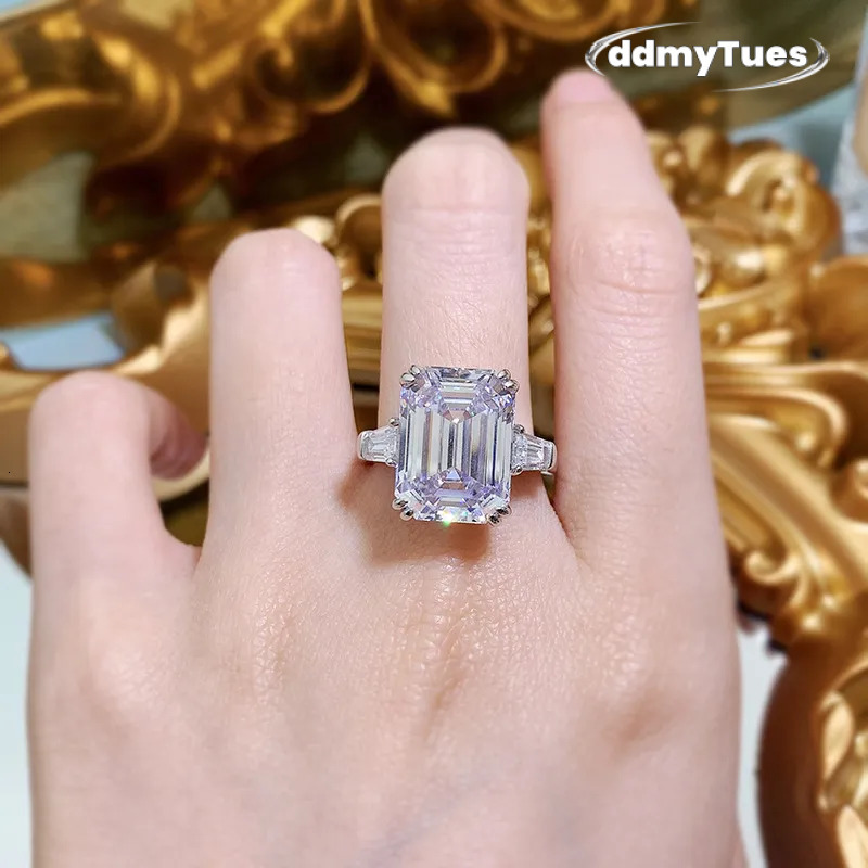 Genuine 100% S Sterling Sier Jewelry Wedding Rings Emerald Cut White Moissanite Dia Gemstones Eternity Party Women Engagement Band Ring Gift TUES