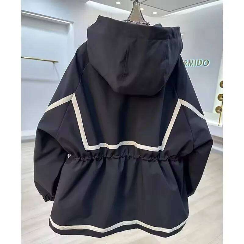 Fashion Hooded Ing Contrast Jacket Women's 2025 New Spring Autumn Waistband Leisure Loose Short Trench Coat Female