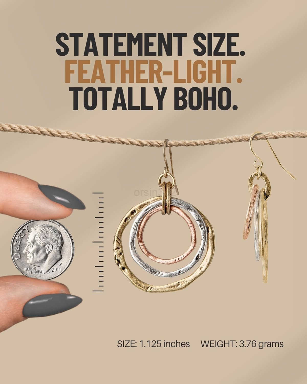 3 Circle Boho Earrings Handmade Lightweight 2Inch Bohemian Dangle Earrings for Women TrenDY Vintage Unique Jewelry Ideal for Weddings GiftingW250911