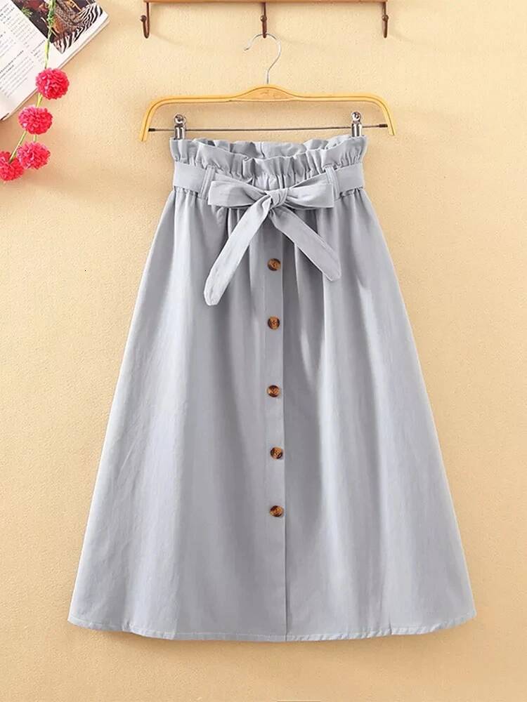 Summer Autumn Skirts Womens Midi Knee Length Korean Elegant Button High Waist Female Pleated School Skirt dongdumaoyi