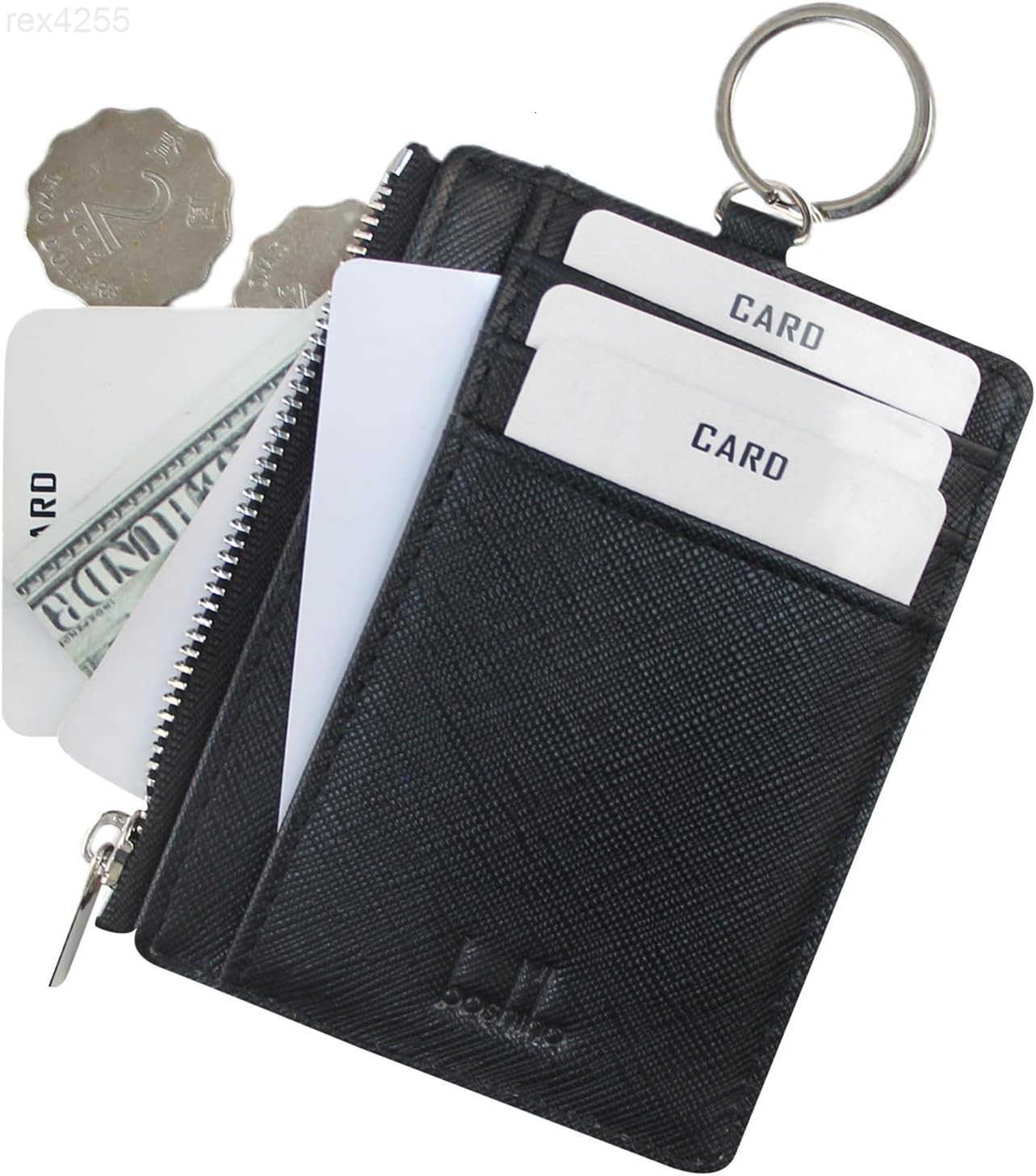 Saffiano Leather Credit Card Holder Coin Change Purse with Key Ring KeychainW250911