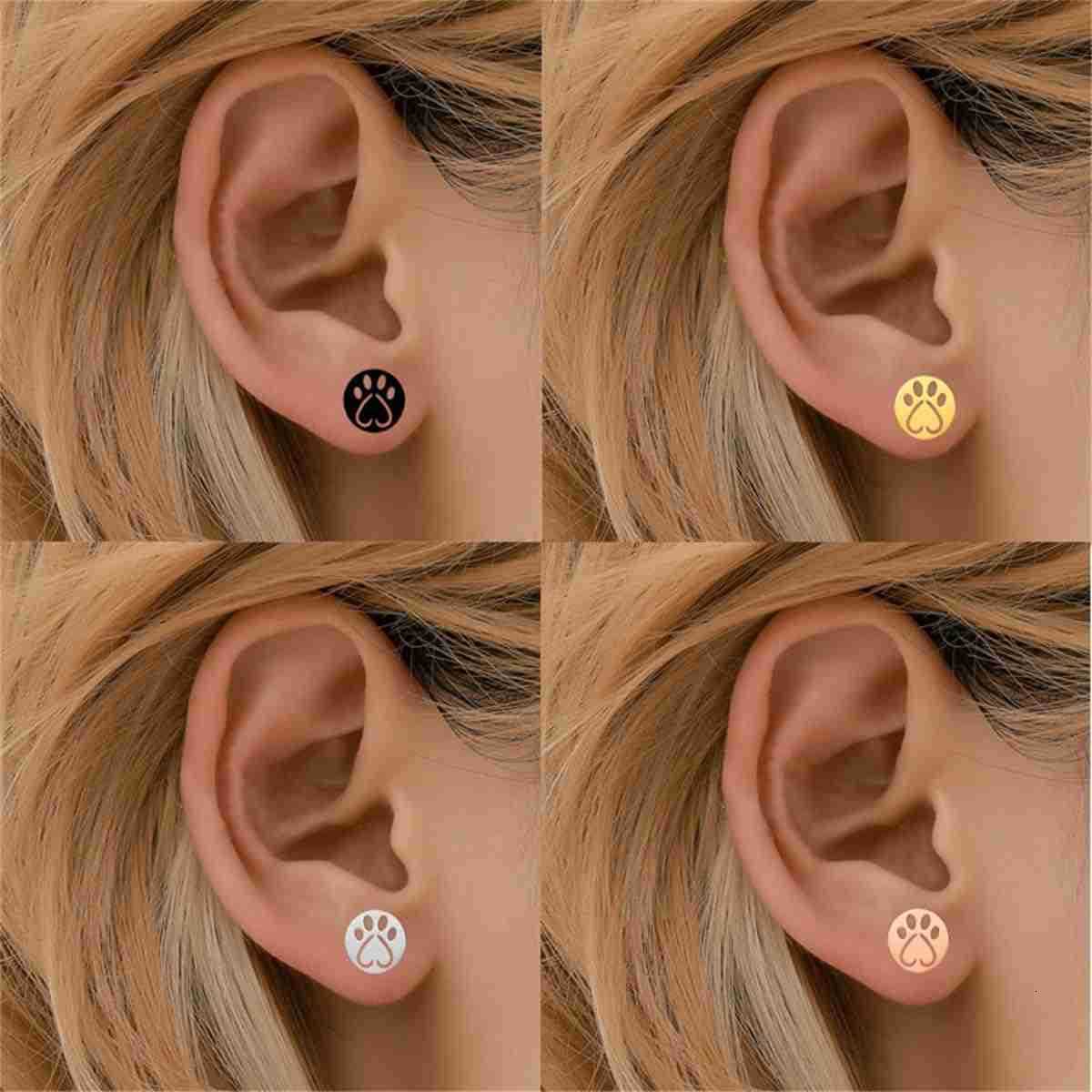 4 Pairs Sterling Silver Tiny Paw Stud Earrings for Women Charm Cute Cat Paw Stud Earrings Stainless Steel Lovely Dog Puppy Paw Pet Footprint Earring S