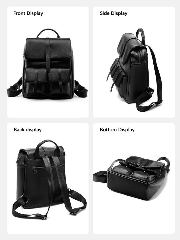 Zency Soft Women's Genuine Leather Multi-Functional Travel Backpack Large Capacity Shoulder Classic Black Back Knapsack Bag