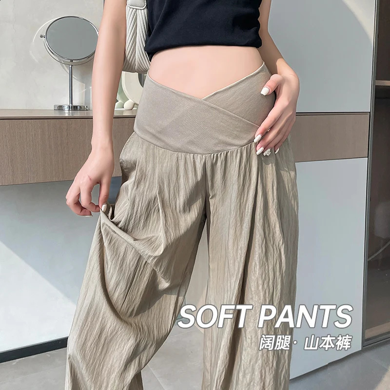 slouchy style pants for Maternity summer wide leg loose straight Across V trousers for pregnant women Yamamoto youth Pregnancy 250910