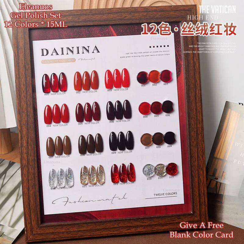 Eleanuos Autumn Winter Red Mixed Gel 12 Color Set Gloss High Quality Durable UV Dia Finish Nail Salon 15Ml Ice Nude