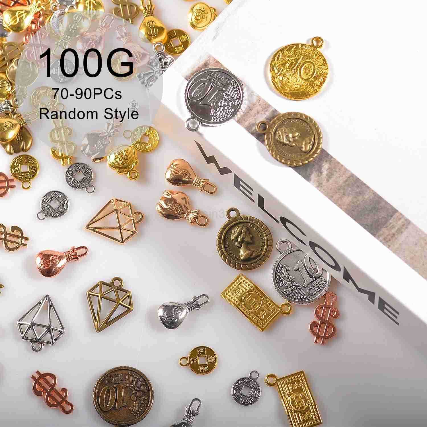 100 G Vintage Antique Metal Charms for Jewelry Making Bulk Silver Gold for Necklace Earrings DIY CraftsW250911