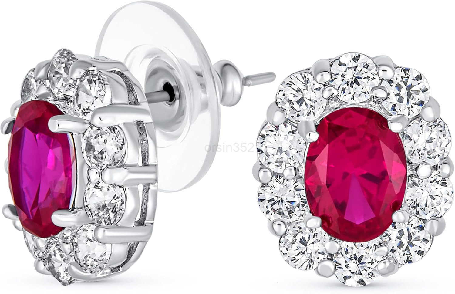 Vintage Style Crown 15 CT AAA CZ Halo Oval Black Red Green Clear Cubic Zirconia Stud Earrings For Women Simulated Gemstone Colors Silver Plated BrassW