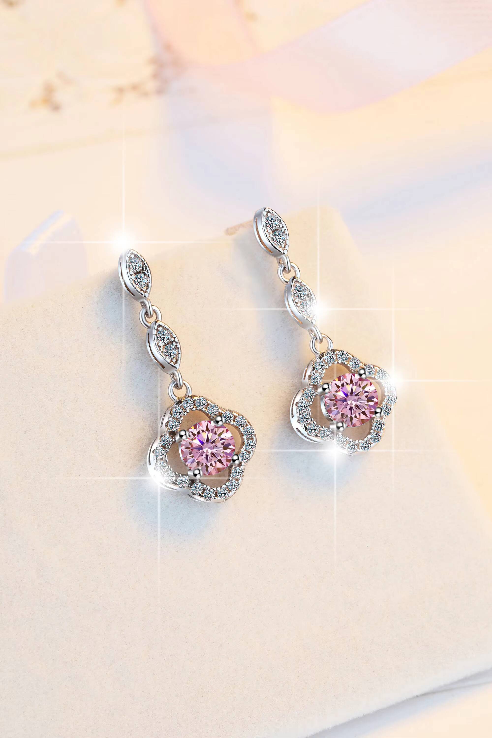 Fine Jewel Flower Shape S925 Silver Design GRA Test Drill Pen 1205Ct Blue Pink Color Moissanite Pendants Earrings