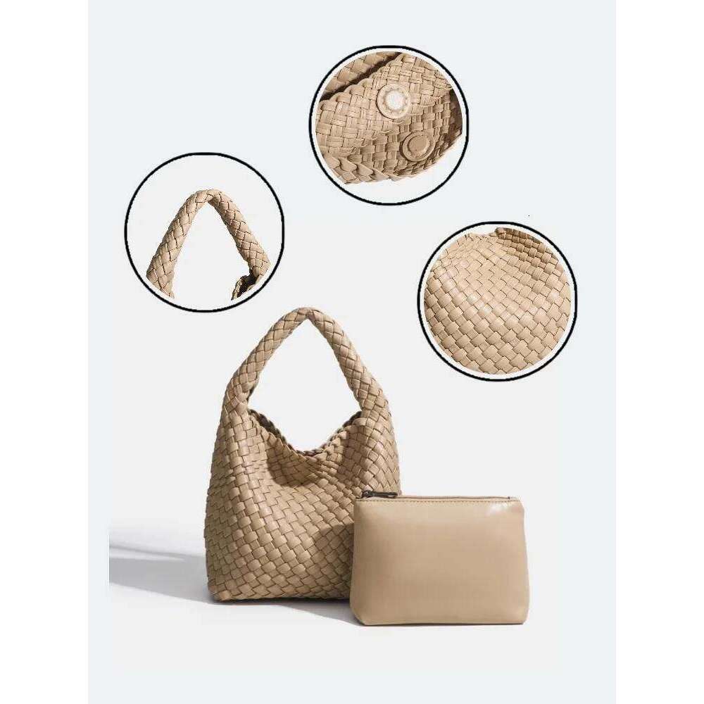 Fashion Women Bags PU Women's Braided Woven Tote Bucket Composite Knitting Chain Bag Designer Bag