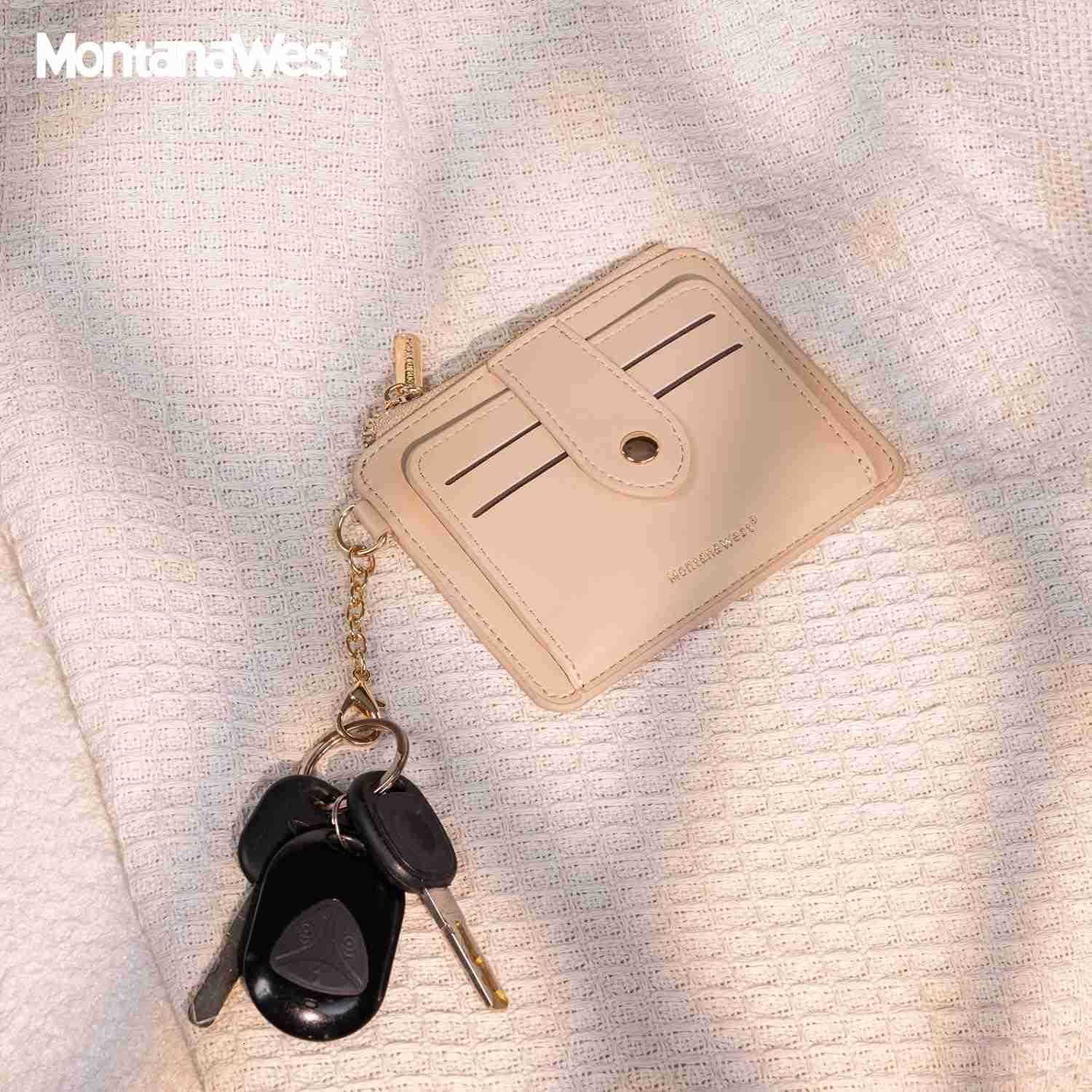 West Rfid Card Holder Small Credit Card Wallet Minimalist Bifold Wallet Thin Keychain Wallet with Multi Credit Card Holder and Smooth Metal ZipperW250