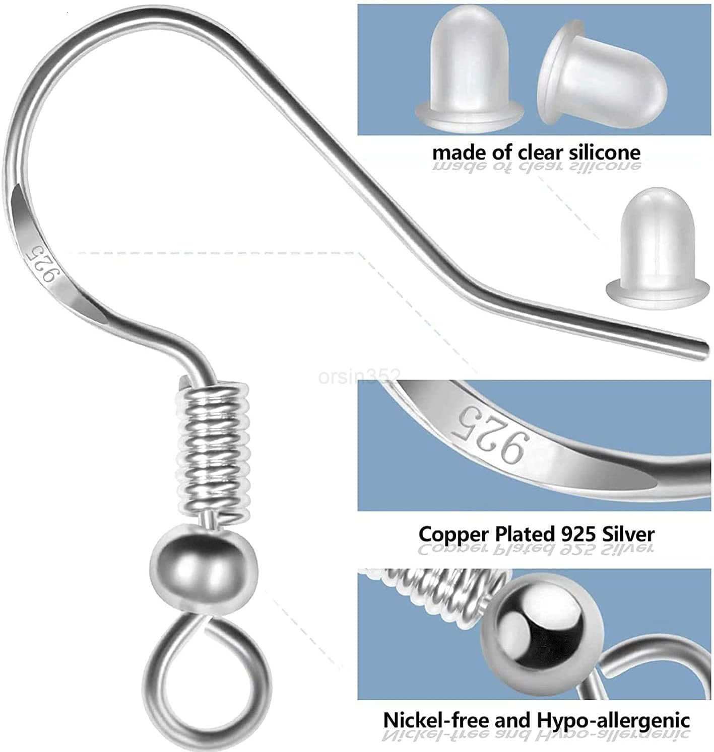Earring Hooks 150 PCS75 Pairs Silver Plated Ear Wires Fish Hooks500pcs Earring Making Kit with Jump Rings and Clear Silicone Earring Backs Stoppers fW