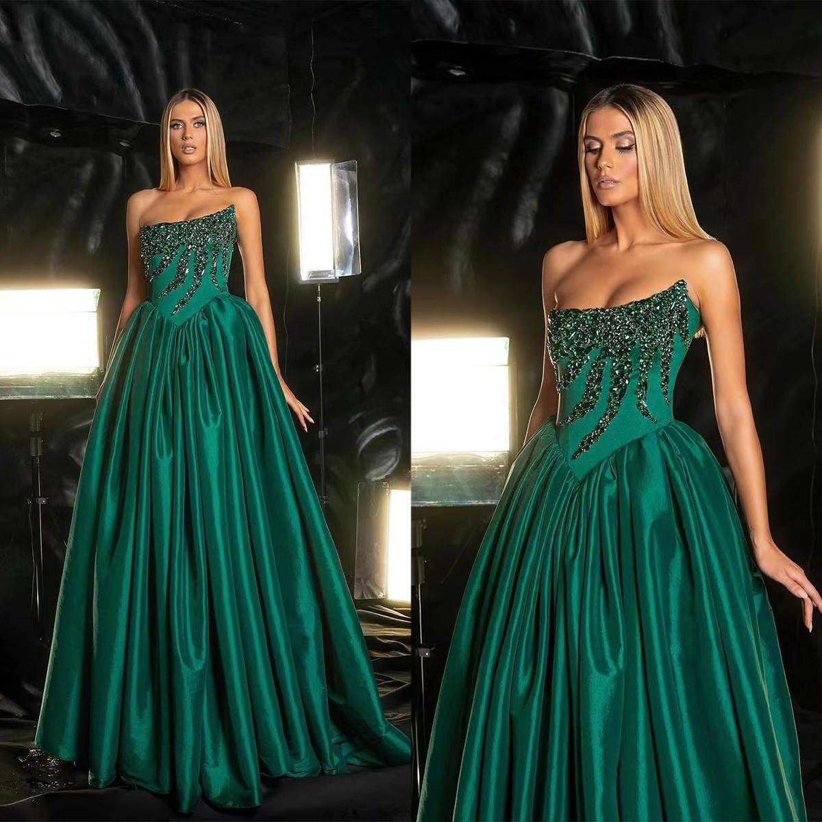 Evening Dresses For Women Strapless Sleeveless Gown Sequins Appliques Sweep Train Dress Party Prom Custom Made