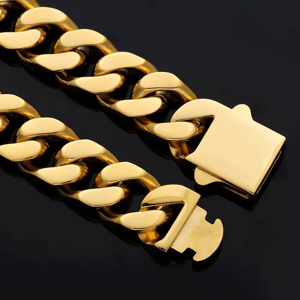 KRKC Wholesale Hip Hop Jewelry 12mm 14mm 18K Gold Plated Stainless Steel Miami Cuban Link Bracelet Mens Chains