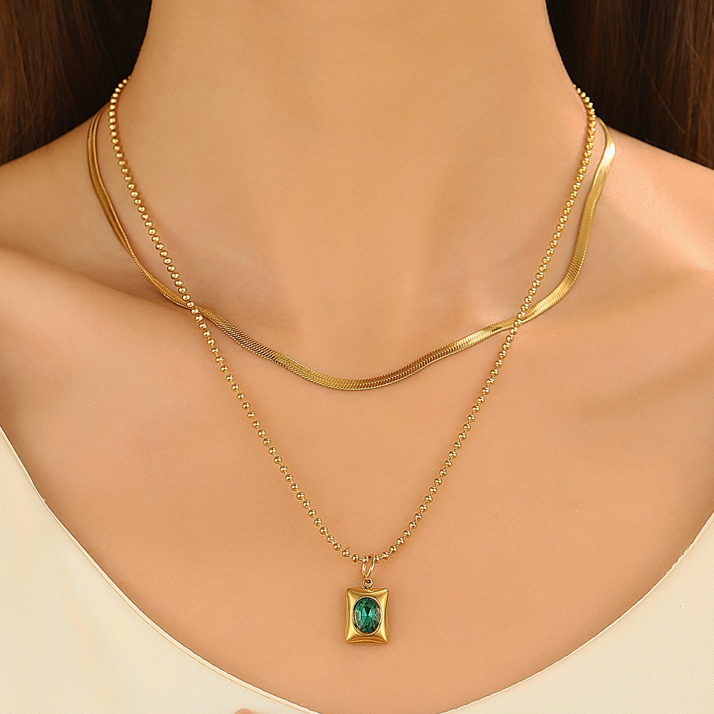 Accessories Layered Double Titanium Steel Necklace For Women Heart Bone Snake Year Sweater Chain Light High-End Feel