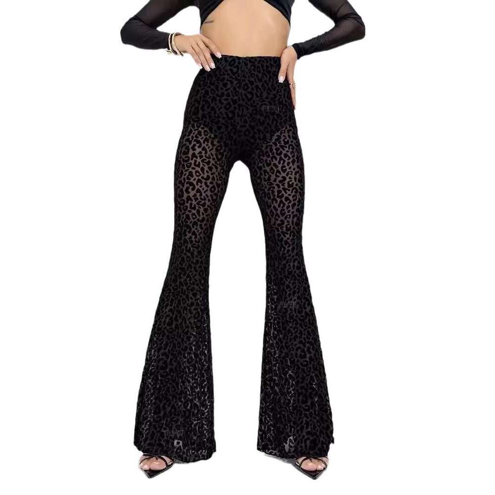Women's Fashion Sexy Mesh Velvet High Waist Leg-Lengthening Fld Casual Pants