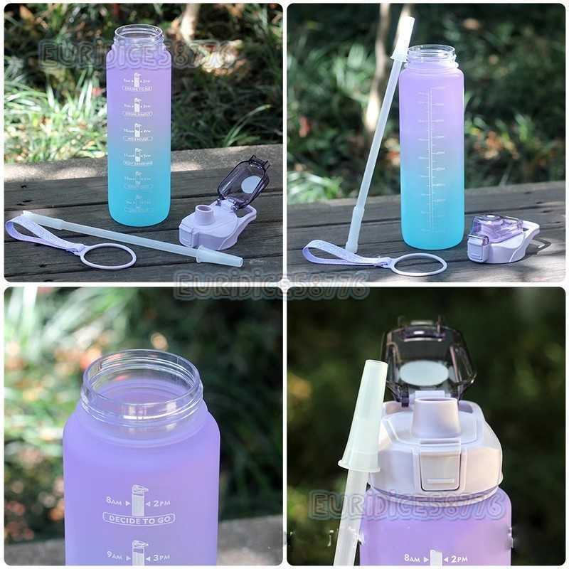 Sports Water Bottle Portable Large Capacity Men and Women Outdoor Fitness Space Cup with Scale Celebrity Gradient Childrens Straw Cup H250911