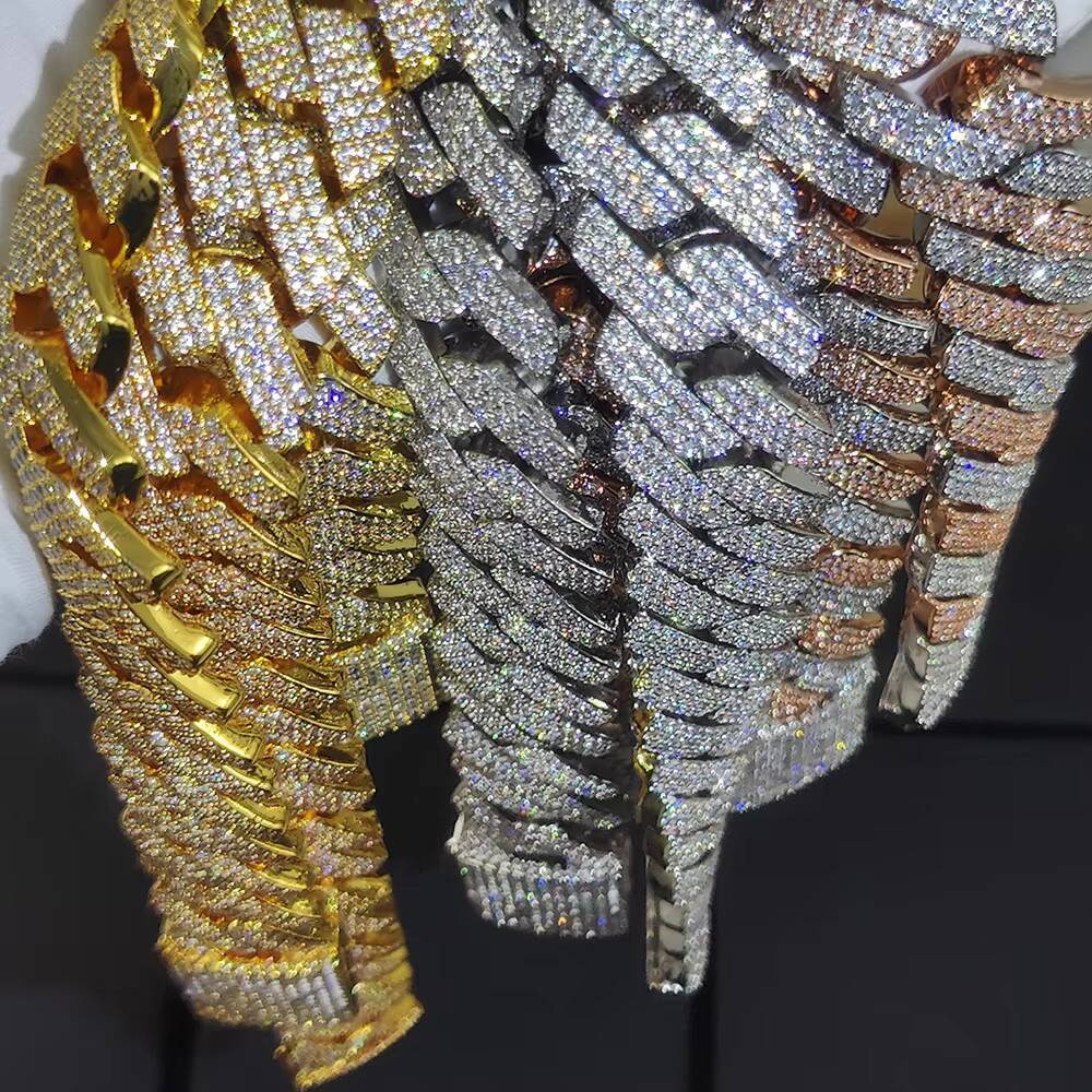 NUOYA Wholesale 20mm Gold Chunky Diamond Cuban Chain Necklace Iced CZ Prong Cuban Link Fine Hip Hop Jewelry Women Party Gifts