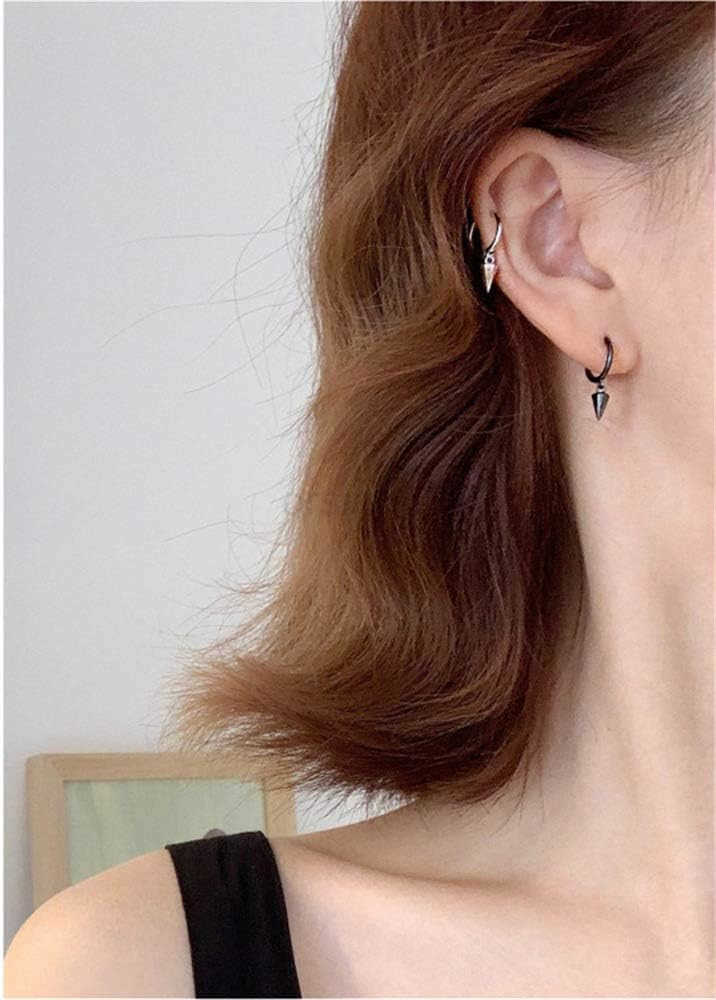 Punk Spike Dangle Drop Hoop Earrings for Women Teen Girls Men Sterling Silver Charms Hoops Cuff Cartilage Stud Tragus Helix Wrap Minimalist Geometric 