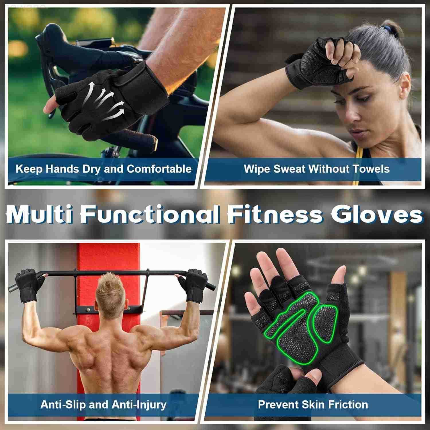 Workout Gloves for Men and Women Breathable and Comfortable Exercise Gloves with Wrist Support for Weightlifting Cycling Rowing and Gym Training Black