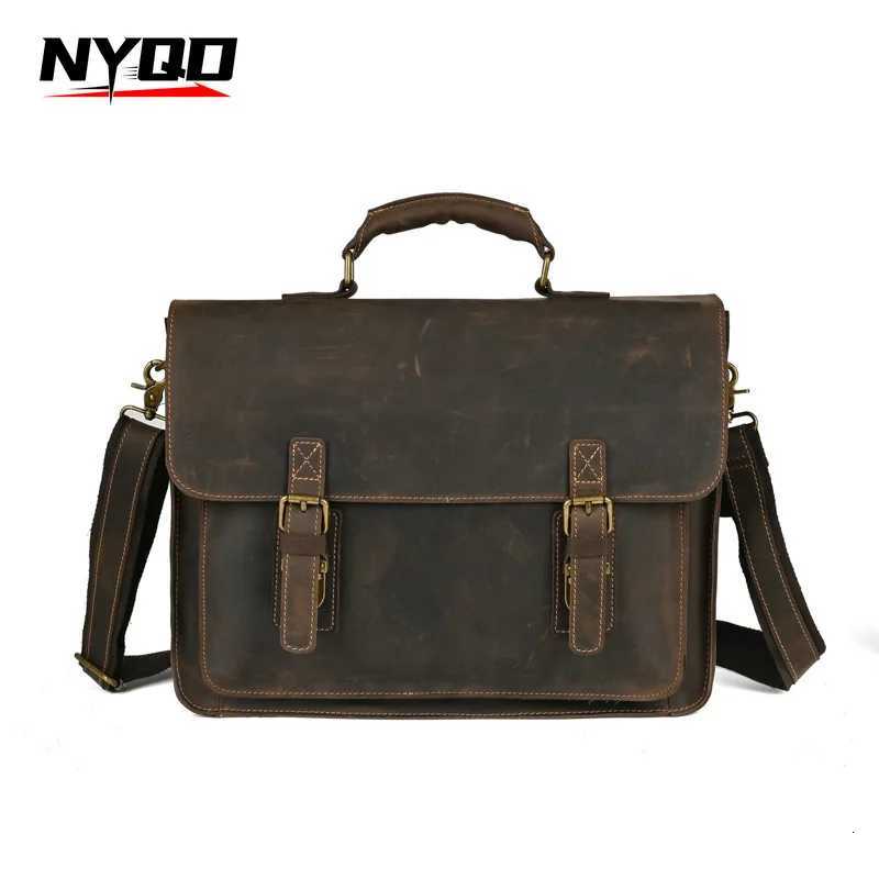 Vintage Crazy Horse Leather Men Briefcase Work Business Laptop Bag Shoulder Messenger Bag Male Tote Handbag Bolsos Para Hombre Z250906