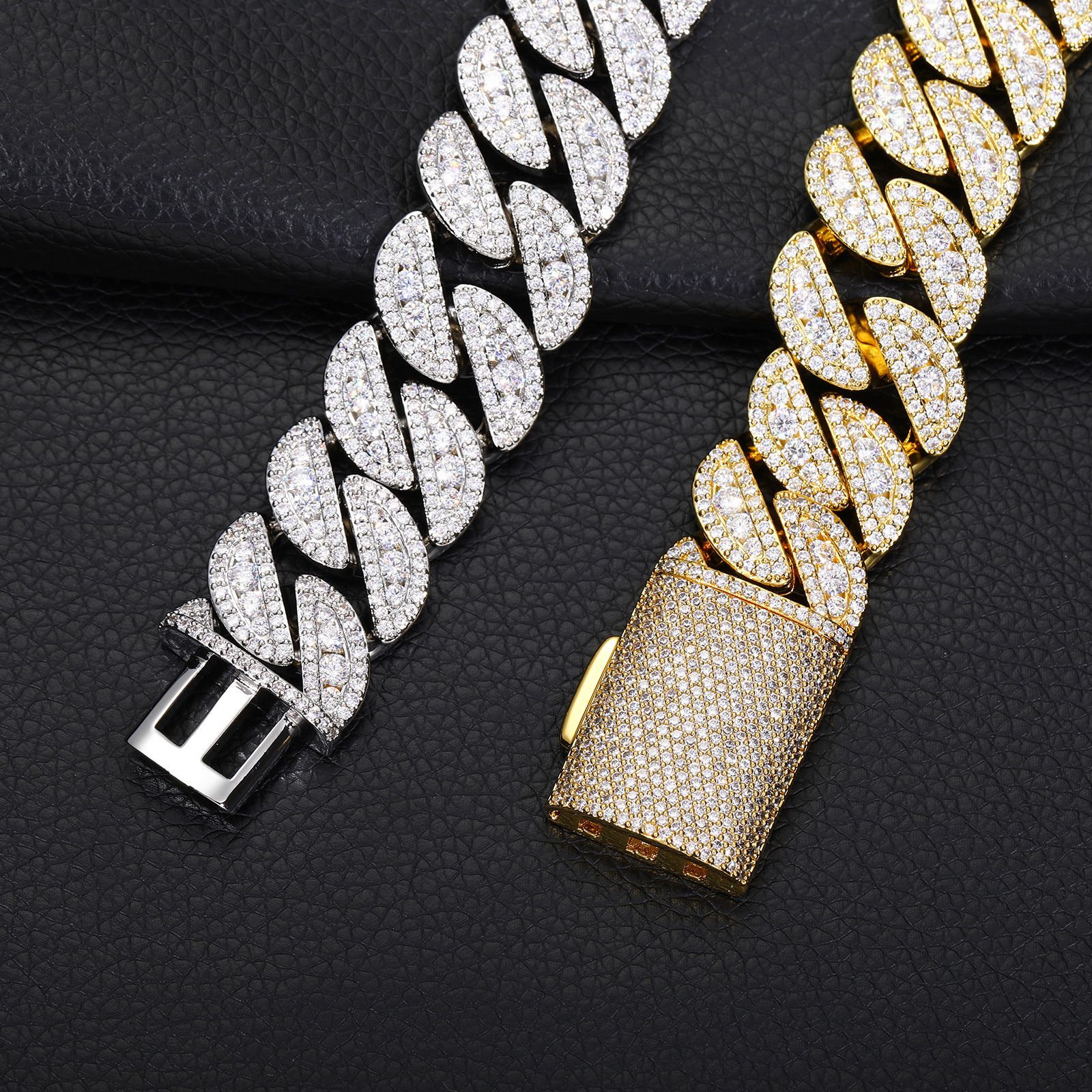 22mm Hip Hop Miami Cuban Chain Necklace Bracelets 5A Zircon Gold Plated Jewelry