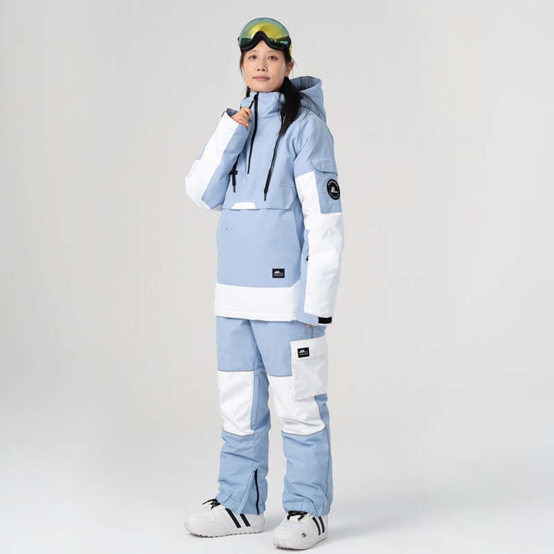 New Contrast Color Suit Set Windproof Waterproof Warm Breathable Hoodie Leggings Ski Pants Men And Women One Piece