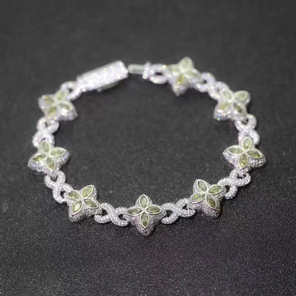 Yu Ying Black Diamond Marquise Moissanite 18K Gold Plated 925 Sterling Silver Four Leaf Clover Infinity Cuban Link Chain Jewelry